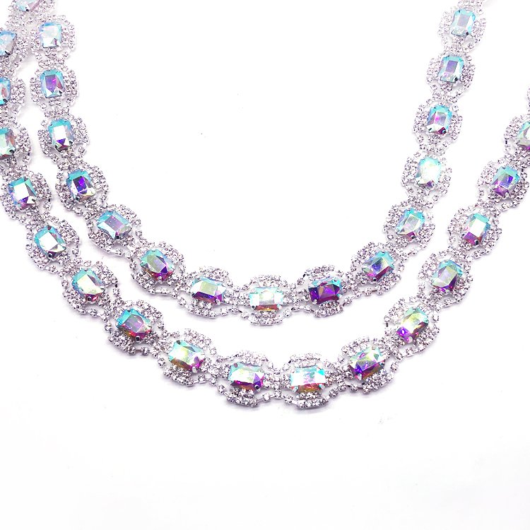 Factory Direct Customized Rhinestone Chain Trimming Wholesale Crystal Gemstone Chain Trim for Fashion Costume Design Crafting