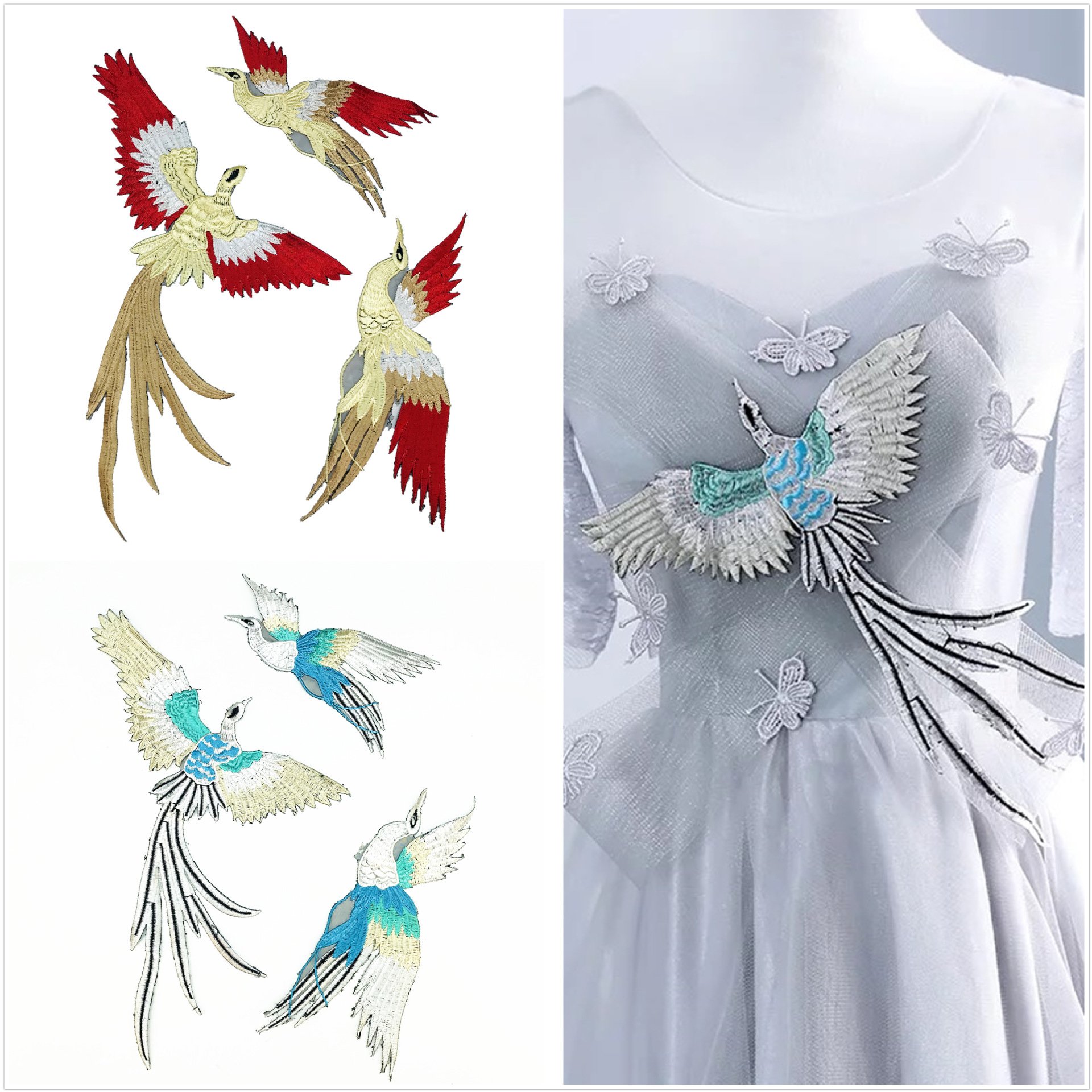 Chinese folk style phoenix Extra large patch Ironing Custom Bird Patch Embroidery For Appliques Trimmings
