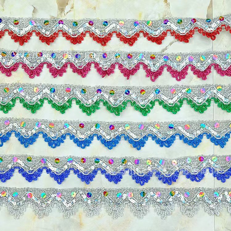Factory Supply Custom 3.5cm Sequin Lace Trim Border Lace Trim Gold Lace Trim for cloth dress