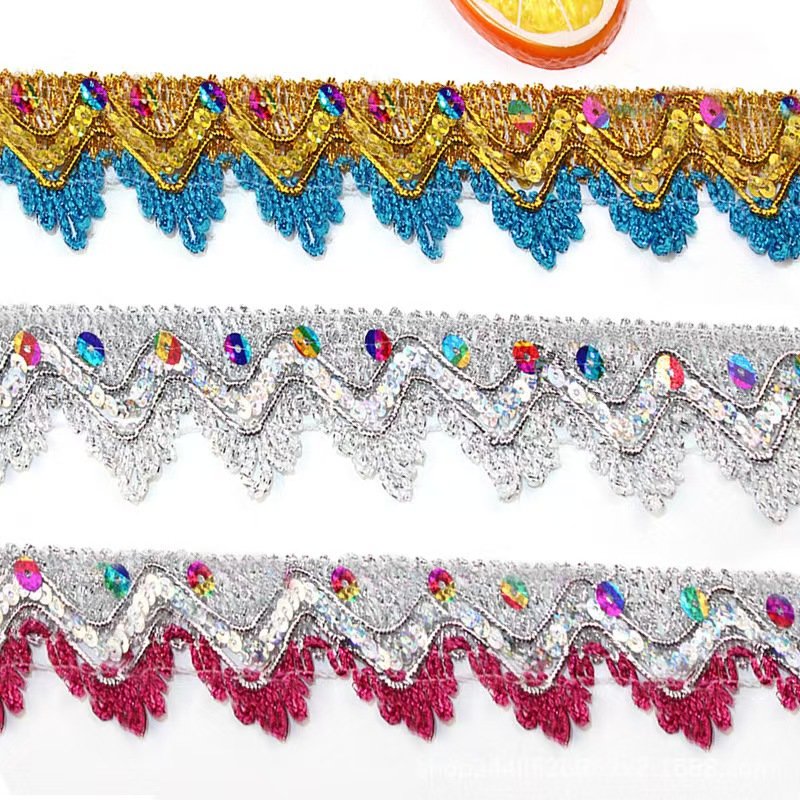 Factory Supply Custom 3.5cm Sequin Lace Trim Border Lace Trim Gold Lace Trim for cloth dress