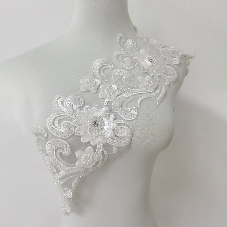 Wholesale 3D Polyester Beaded Sequin Trimming Flower Lace Trim Embroidery Beaded Sequined Lace Trim