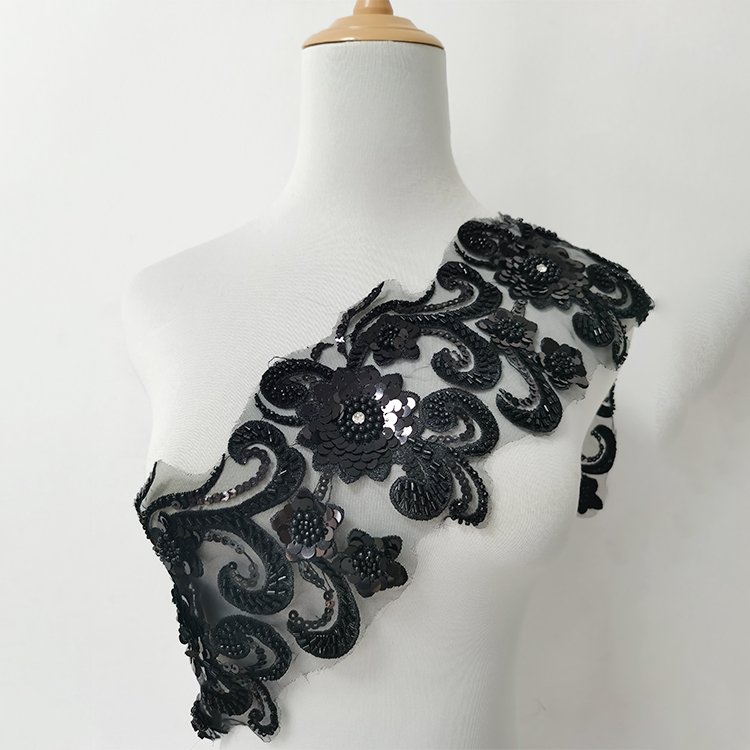 Wholesale 3D Polyester Beaded Sequin Trimming Flower Lace Trim Embroidery Beaded Sequined Lace Trim