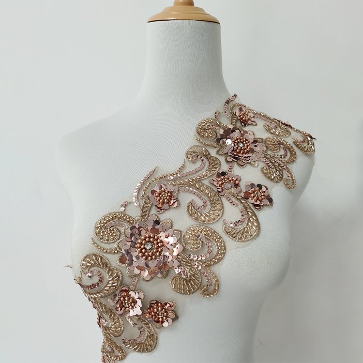 Wholesale 3D Polyester Beaded Sequin Trimming Flower Lace Trim Embroidery Beaded Sequined Lace Trim