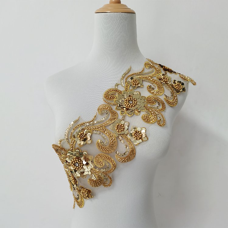 Wholesale 3D Polyester Beaded Sequin Trimming Flower Lace Trim Embroidery Beaded Sequined Lace Trim