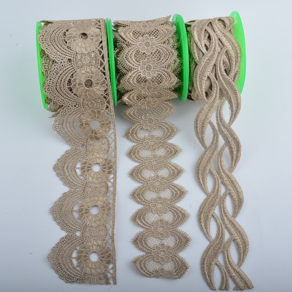 Factory direct 100%Polyester colors Trimming lace black+gold Embroidery border lace trim garment