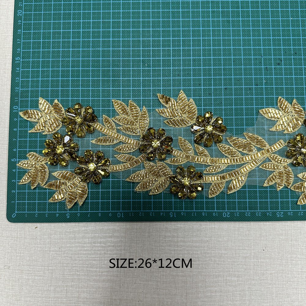 Handmade 3d beaded Rhinestone embroidery sequin lace trim for wedding DIY