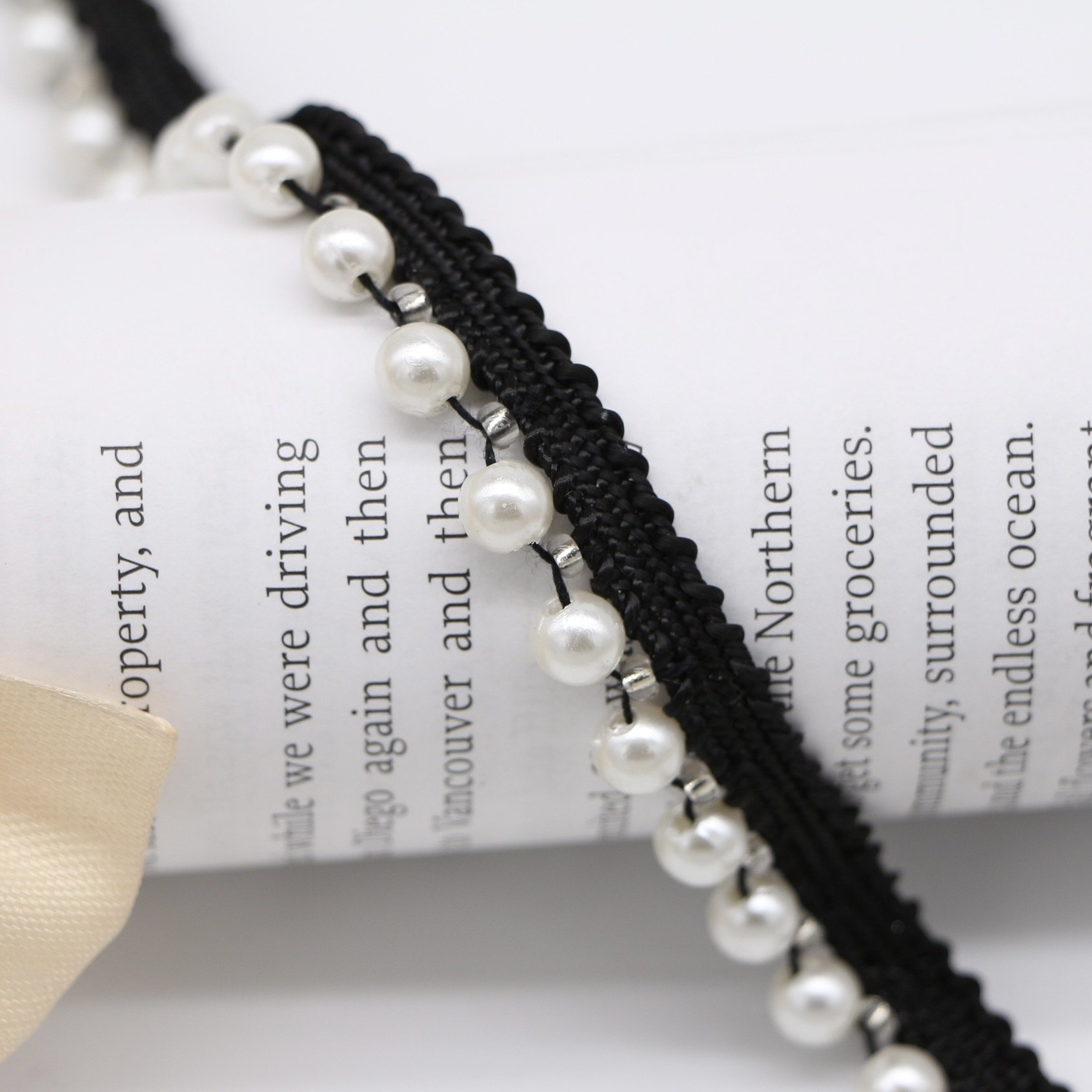 wholesale handmade beaded lace Accessories Pearl webbing Beaded Lace Fabric Clothing Decoration Pearl Trim Lace For Clothing