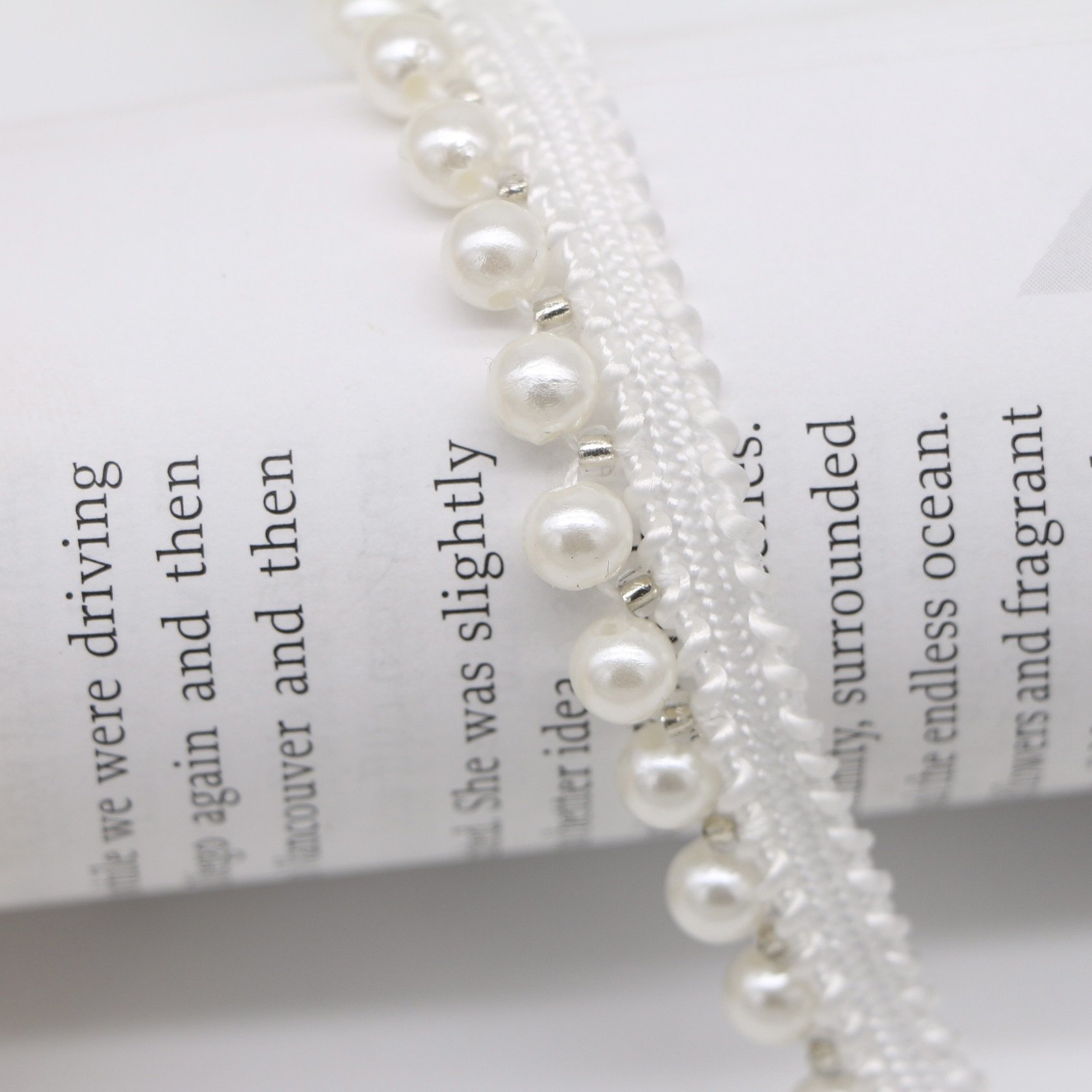 wholesale handmade beaded lace Accessories Pearl webbing Beaded Lace Fabric Clothing Decoration Pearl Trim Lace For Clothing