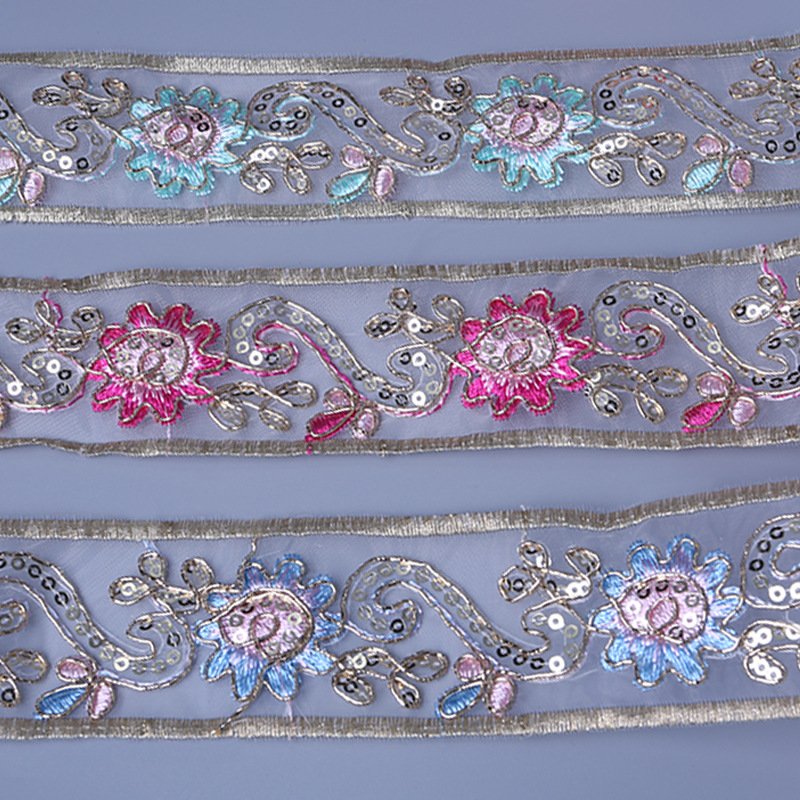 1 Yard Vintage Ethnic Flower Embroidery Ribbon Lace Trim Fabric Sewing Diy Clothes Accessories
