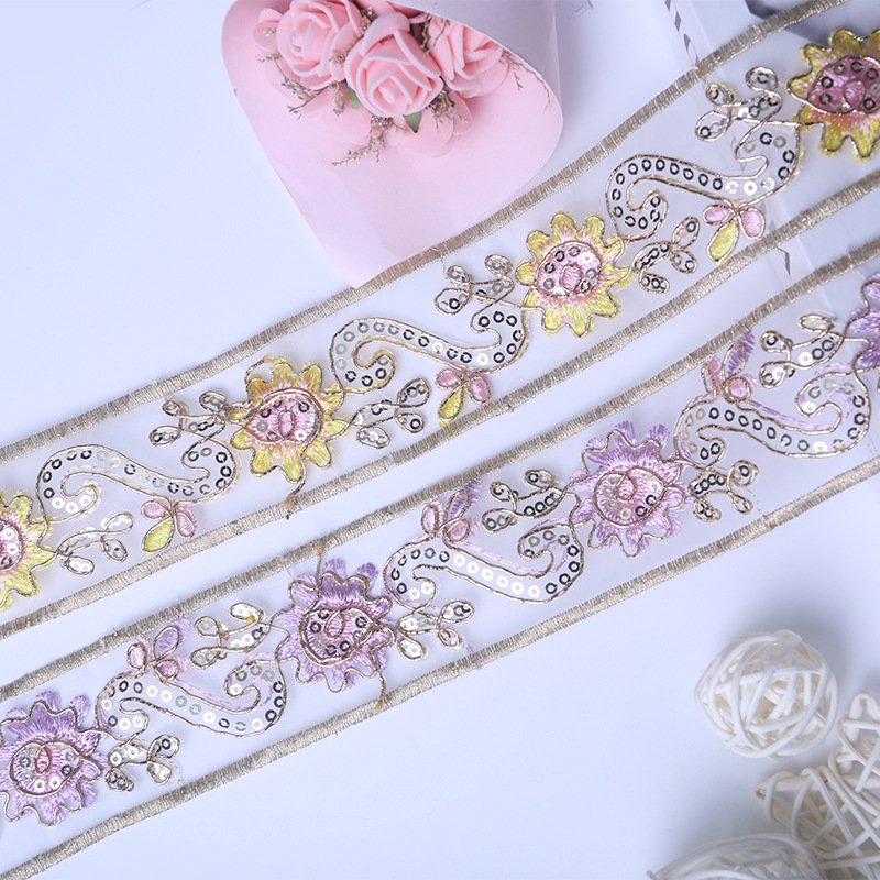 1 Yard Vintage Ethnic Flower Embroidery Ribbon Lace Trim Fabric Sewing Diy Clothes Accessories