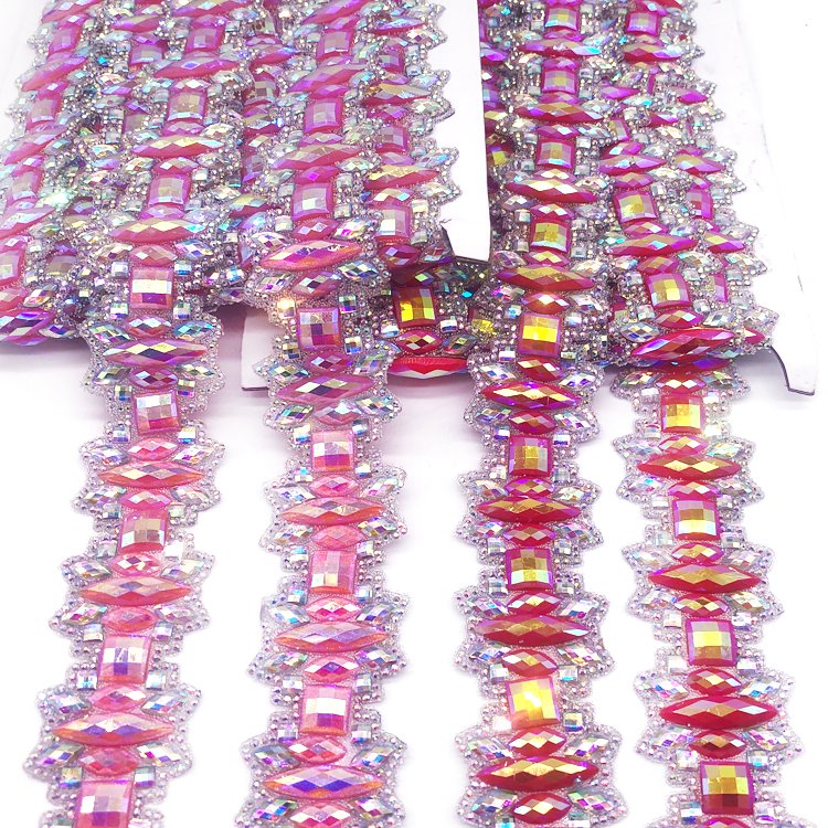 fashion iron on rhinestone transfer glitter trim bling hot fix trim for carnival dresses and pants