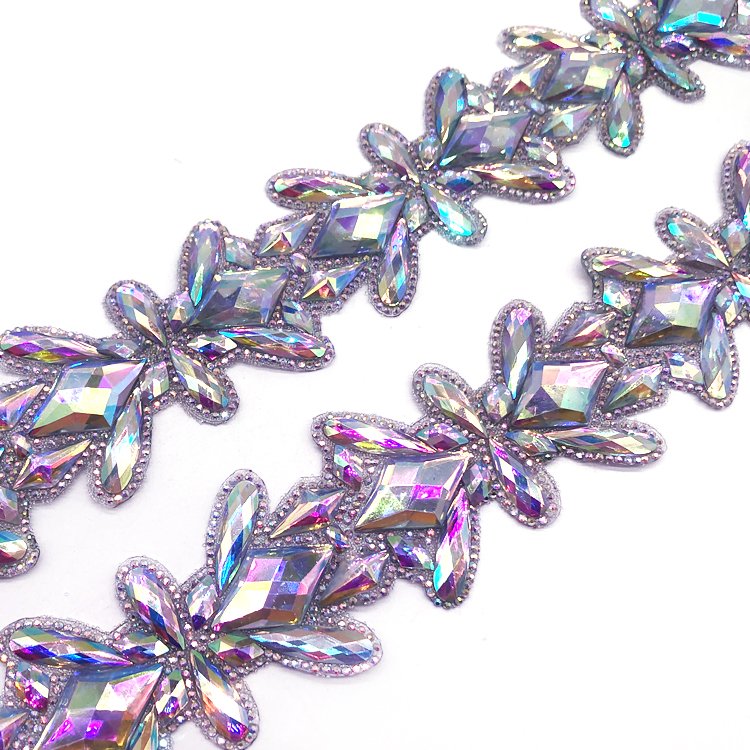 fashion iron on rhinestone transfer glitter trim bling hot fix trim for carnival dresses and pants