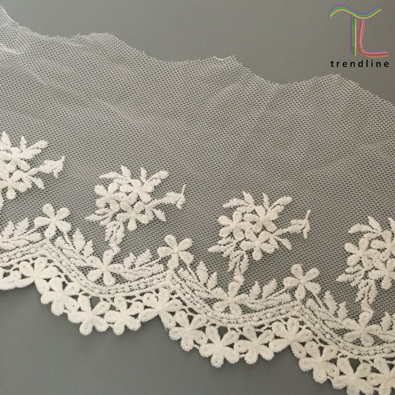 13cm color white black navy lace tulle voile lace trim embroidered in leaf patterns on nylon mesh TLE0173