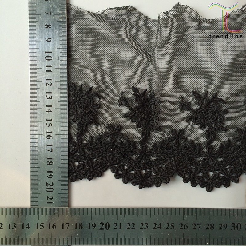 13cm color white black navy lace tulle voile lace trim embroidered in leaf patterns on nylon mesh TLE0173