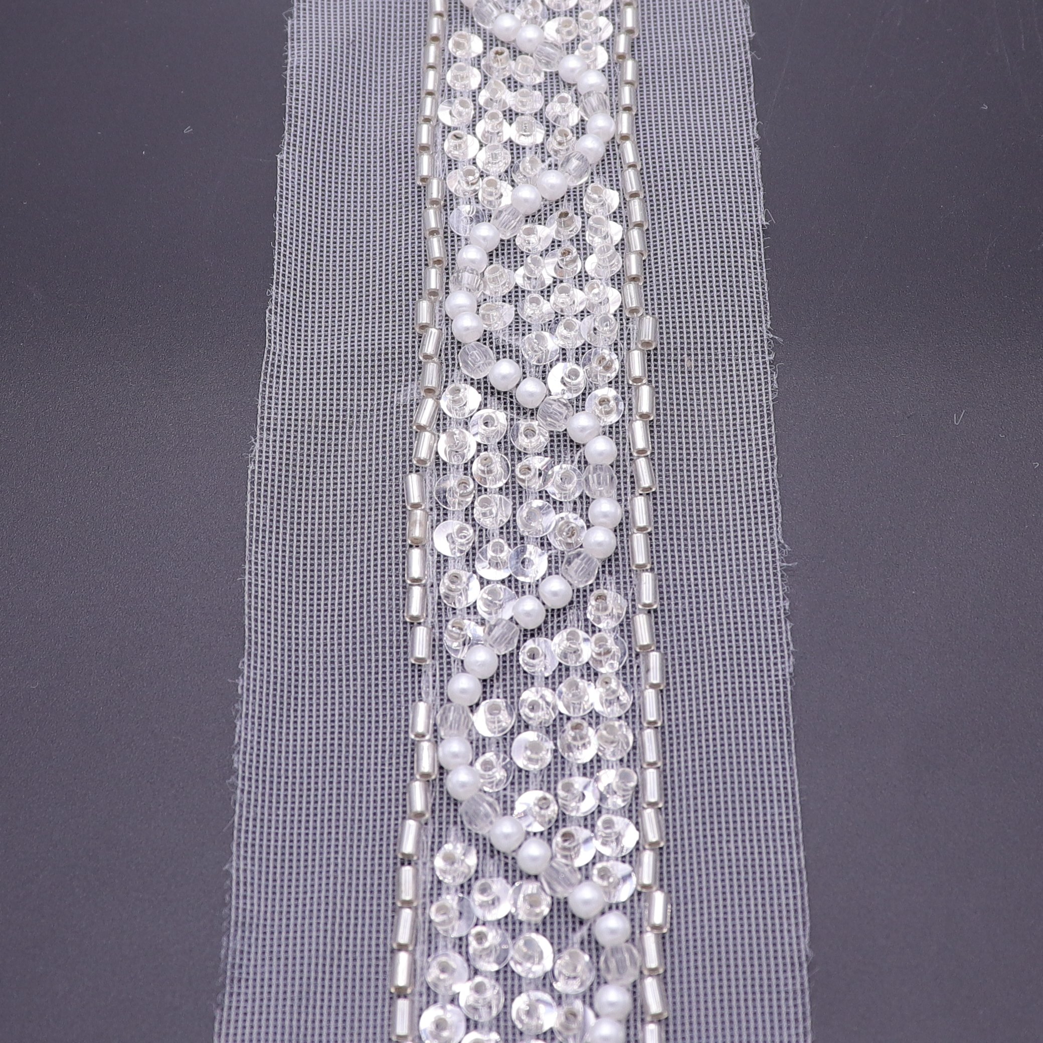 Factory Custom High Quality Lace Trimming Bead Lace Sew On Withe Beaded Pearl Trim Lace
