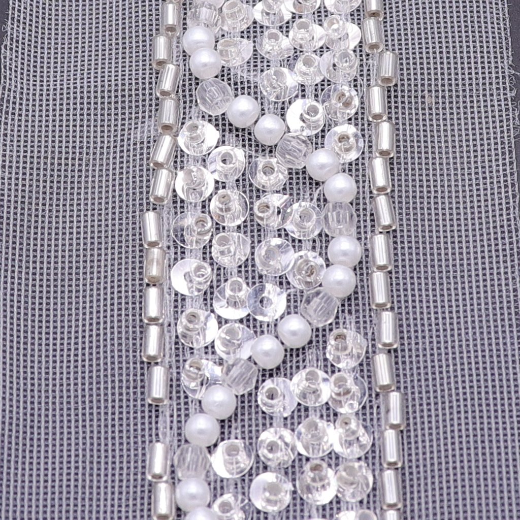 Factory Custom High Quality Lace Trimming Bead Lace Sew On Withe Beaded Pearl Trim Lace