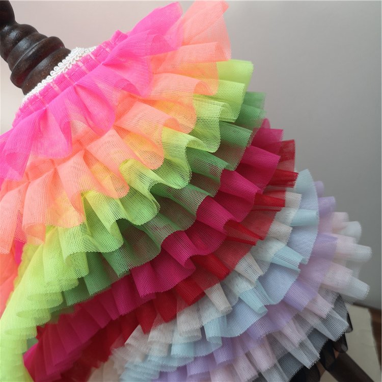 Hot Sell 5CM Colorful Ruffle Lace Trim Mesh Lace Fabrics for Girls Dress Hemline French Lace