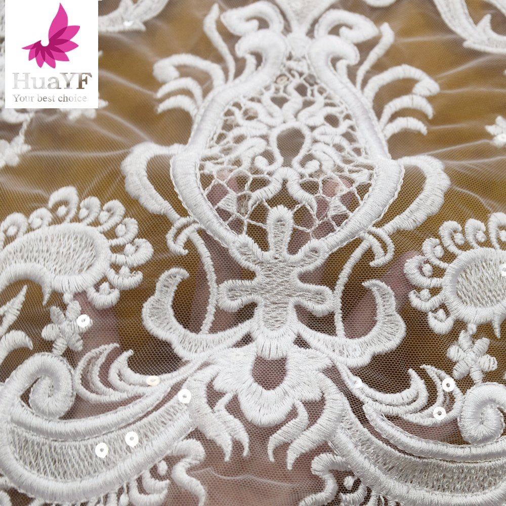HY1553 Nigerian white embroidery wedding dress lace fabric lace trim