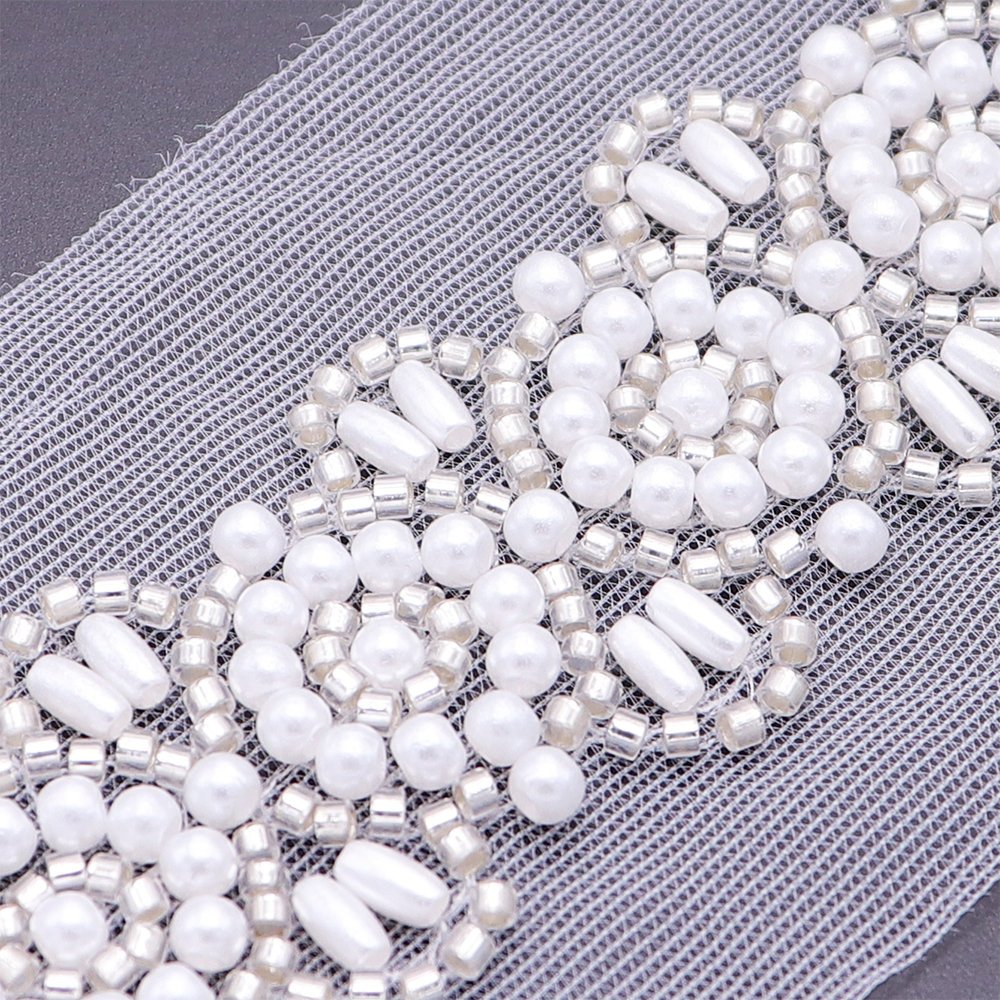 Factory Custom Machine Embroidery Pearl Beaded Lace Trim Ribbon Mesh Bridal Lace Trim For Wedding Dress