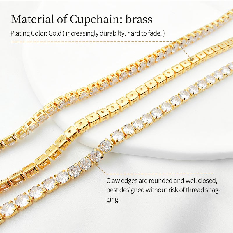 Advanced Custom-made Point Back Cubic Zirconia Round Stone Mounted In Brass Cup-chain Roll Crystal Trim Yardage Strass Chain