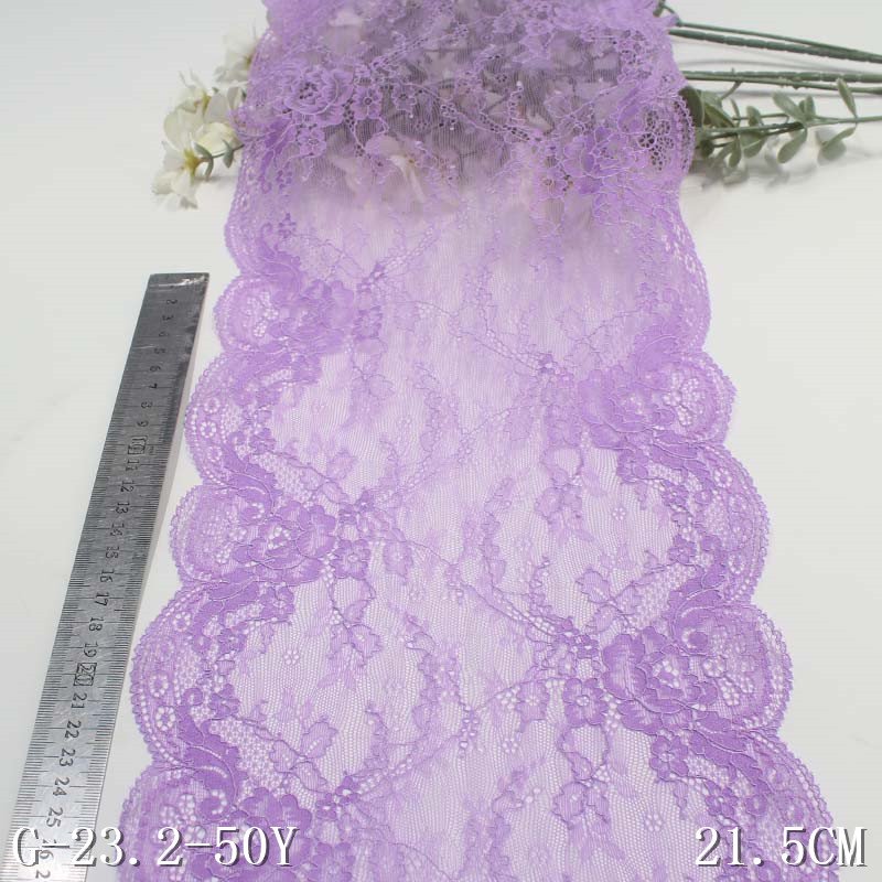 Latest Flower Design 21cm Width White Black Sparkly Flower Thin Stretch Jacquard Lace Trim for Women