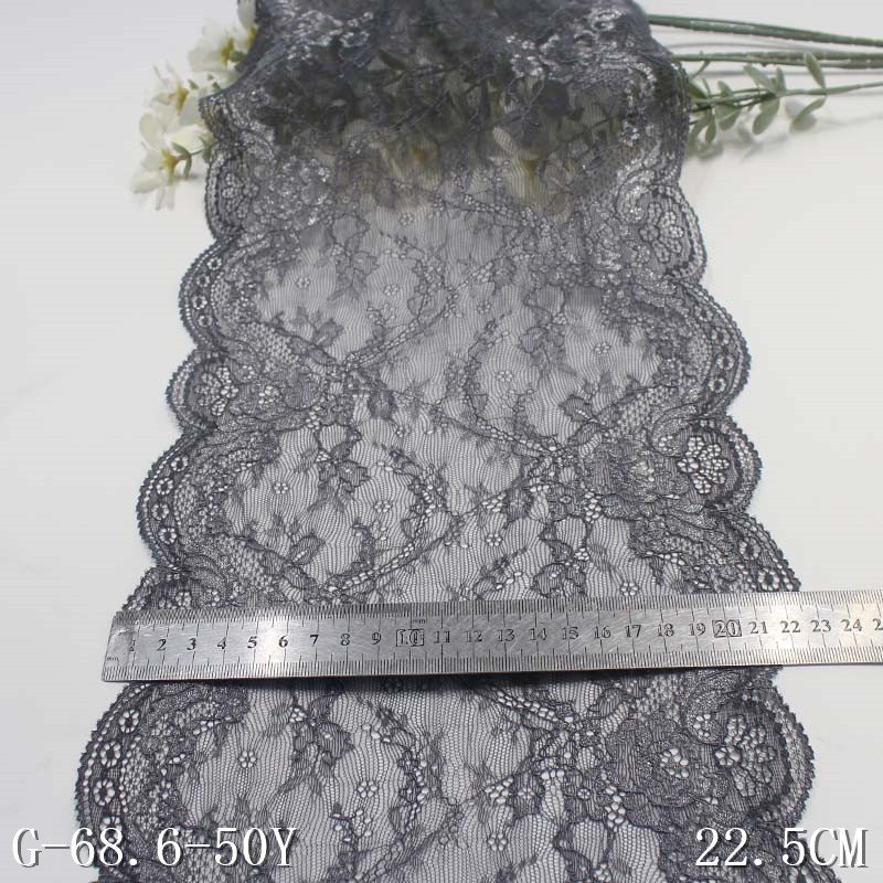 Latest Flower Design 21cm Width White Black Sparkly Flower Thin Stretch Jacquard Lace Trim for Women