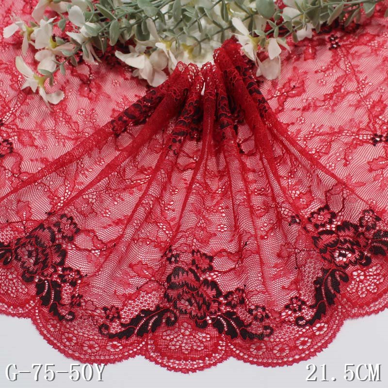 Latest Flower Design 21cm Width White Black Sparkly Flower Thin Stretch Jacquard Lace Trim for Women
