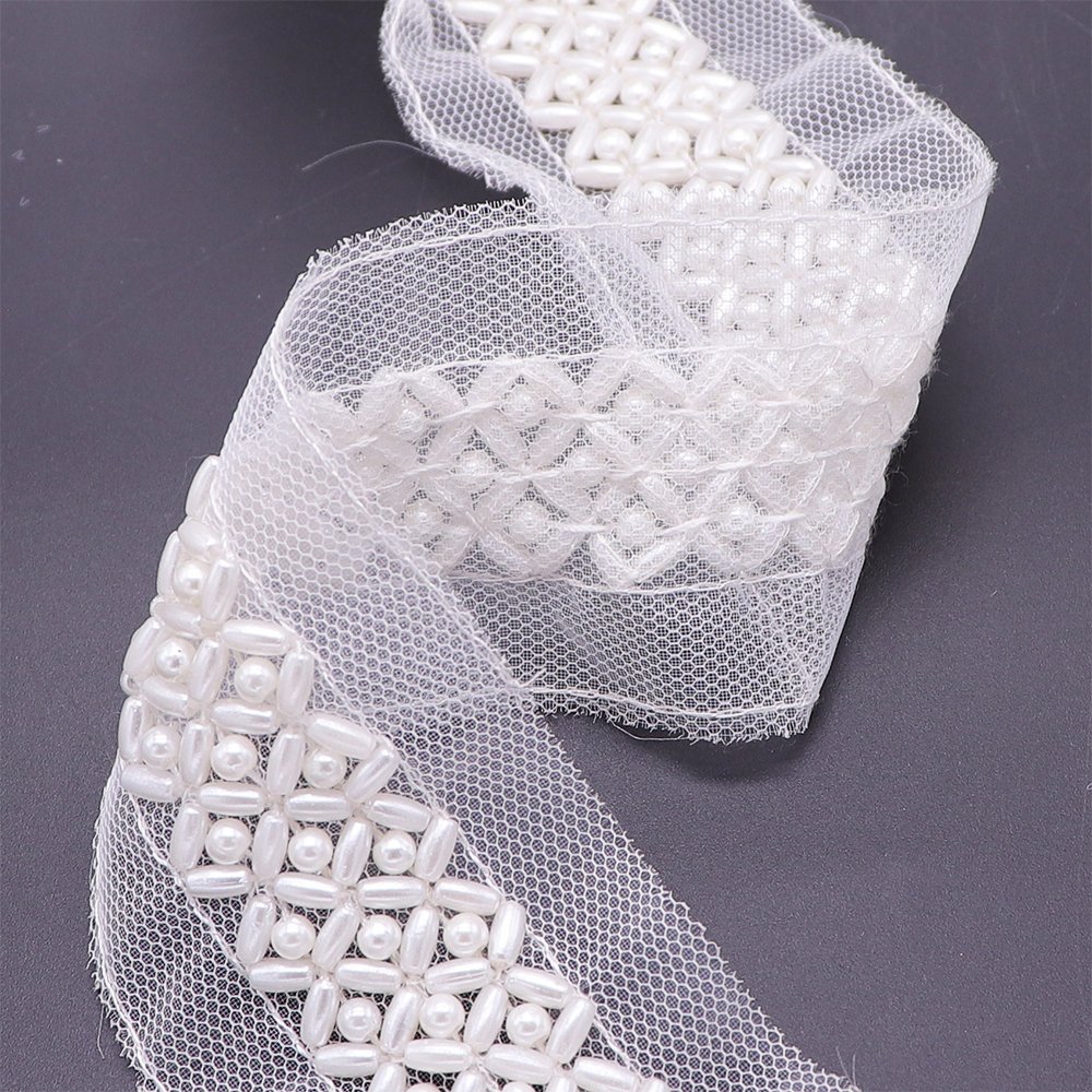 Fashionable Evening Dress Decoration Hand Sewing Lace Trim White Pearl Lace Trim For Dress