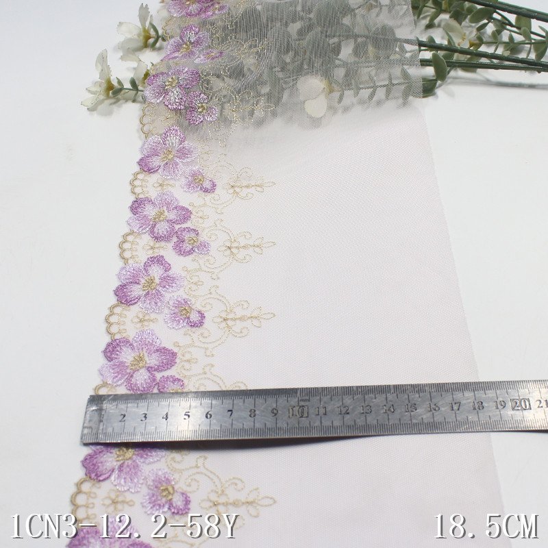 Factory Wholesale Clothing lingerie Accessories China Lace Fabric 18cm light blue mesh fancy flower Embroidery Lace Trim