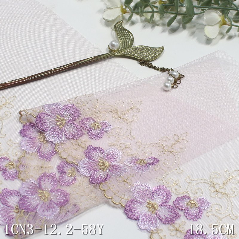 Factory Wholesale Clothing lingerie Accessories China Lace Fabric 18cm light blue mesh fancy flower Embroidery Lace Trim