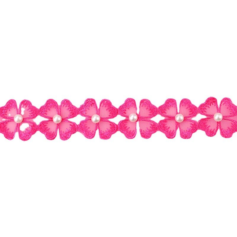 Pearl Flower Beads Lace Edge Trim Ribbon Beaded Flower Trim Lace Embroidered Ribbon