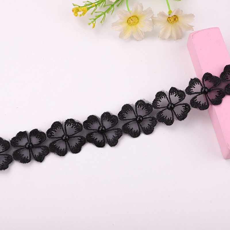 Pearl Flower Beads Lace Edge Trim Ribbon Beaded Flower Trim Lace Embroidered Ribbon