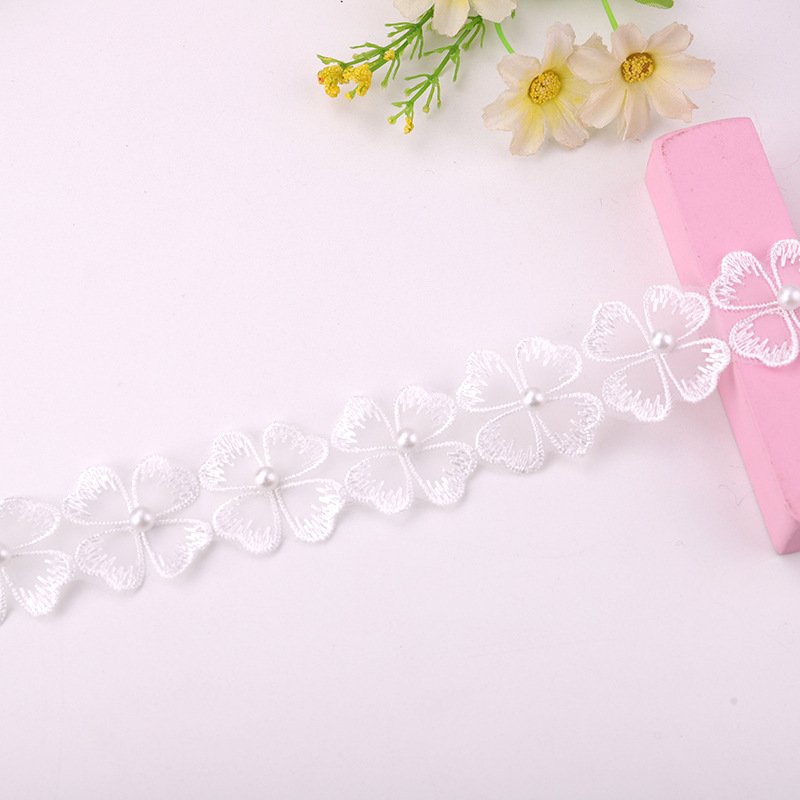Pearl Flower Beads Lace Edge Trim Ribbon Beaded Flower Trim Lace Embroidered Ribbon