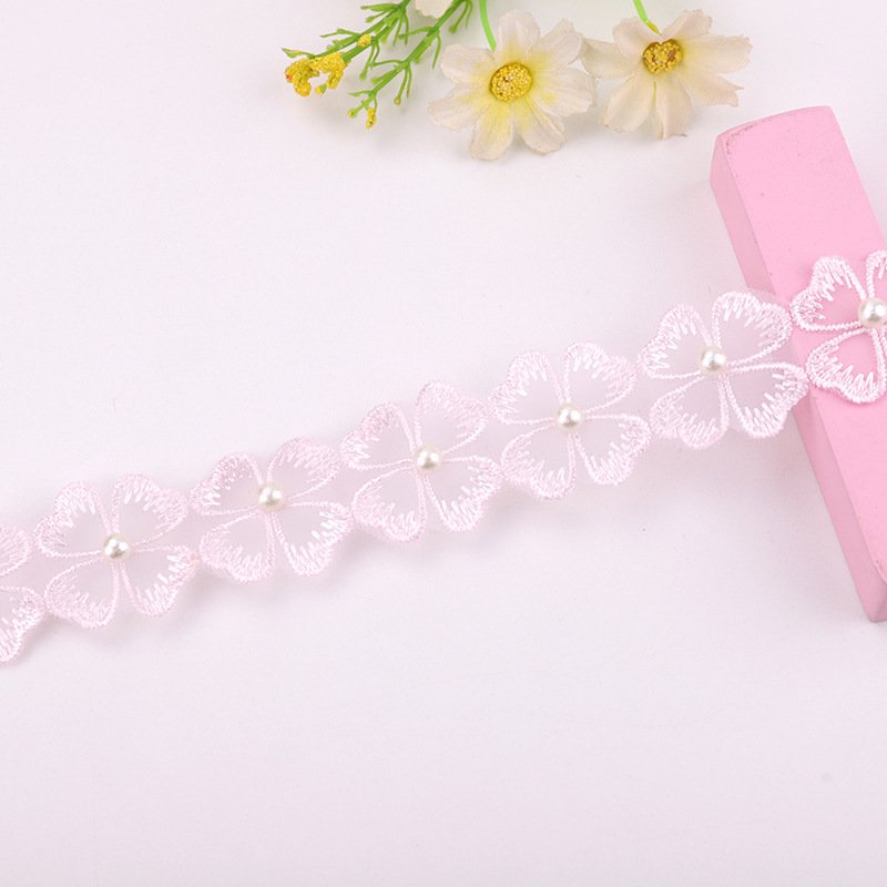 Pearl Flower Beads Lace Edge Trim Ribbon Beaded Flower Trim Lace Embroidered Ribbon