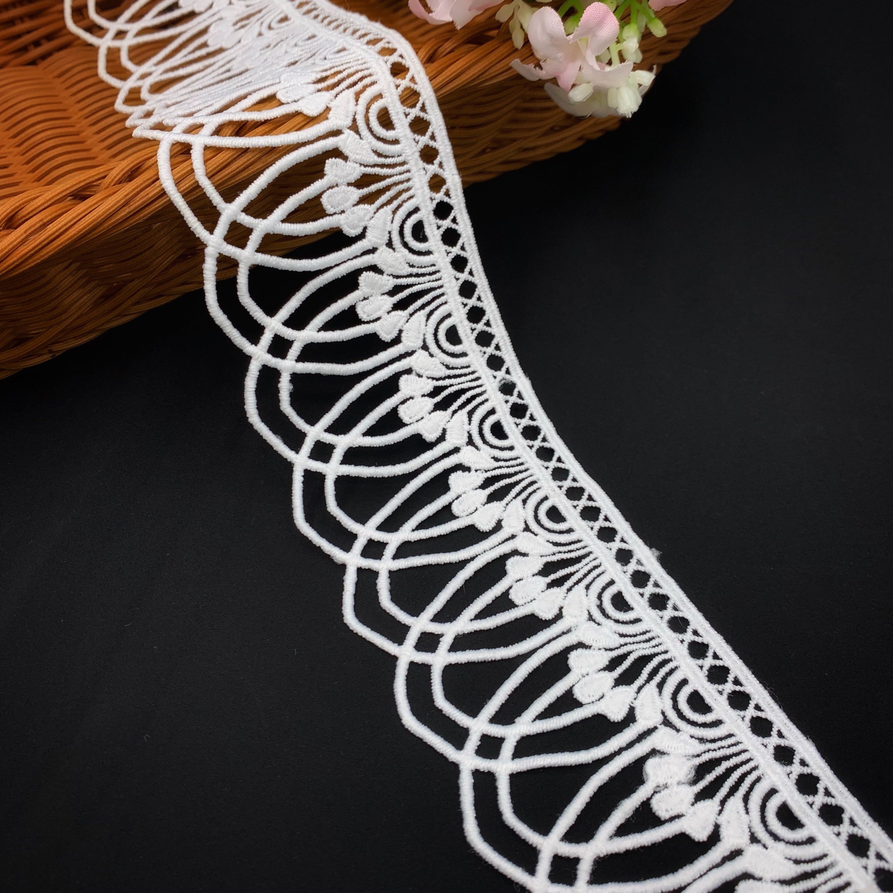 Luxury High Quality Polyester Lace Fabric White Fancy Dentelle Wholesale Milk Silk Embroidery Lace Trim