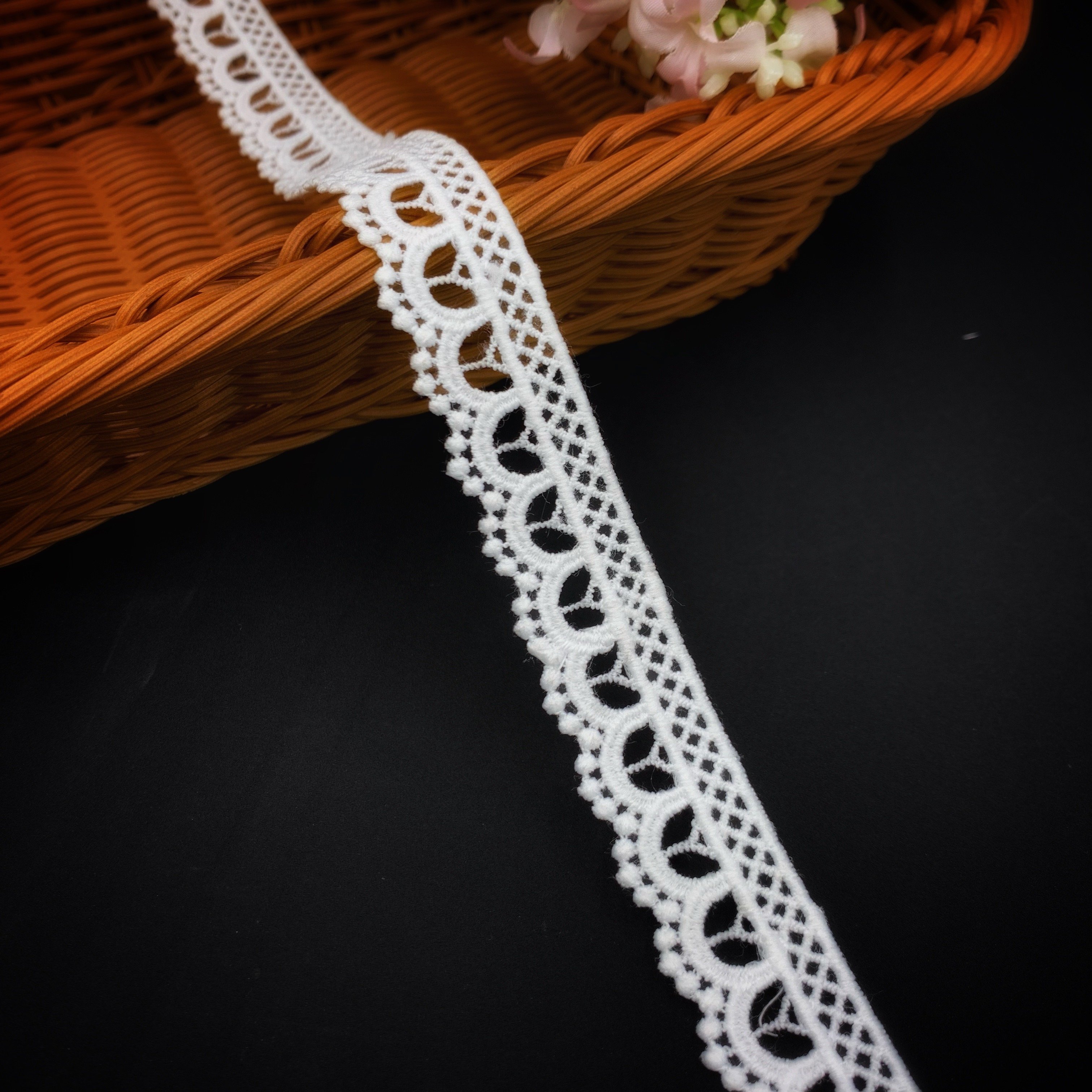 Luxury High Quality Polyester Lace Fabric White Fancy Dentelle Wholesale Milk Silk Embroidery Lace Trim