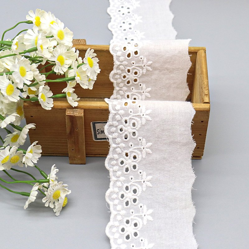 high quality luxury eyelet lace trim 100% cotton wedding dress lace trim for garment