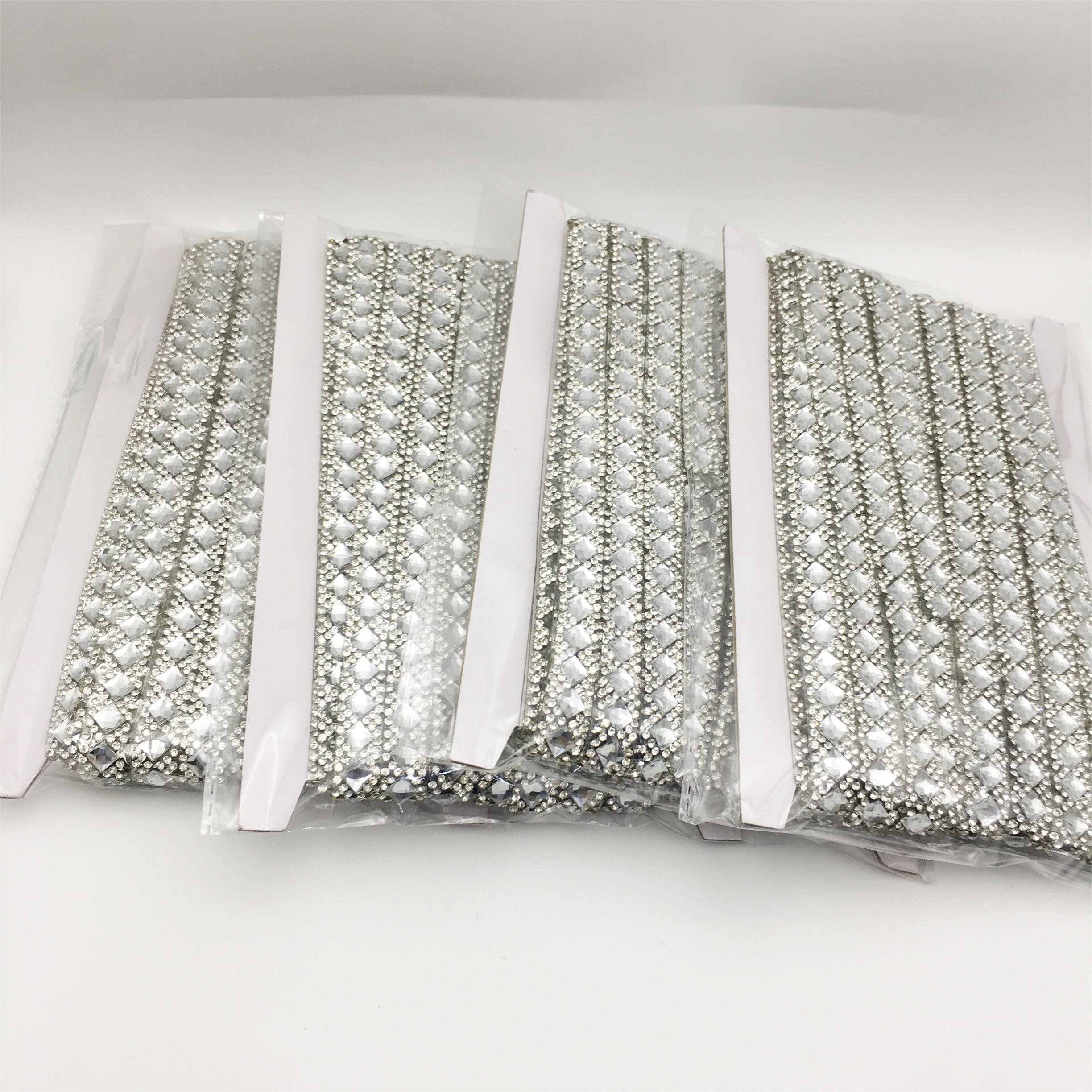 SINRONG Square crystal diamond decorative strip is fashionable and versatile for shoes bags clothing Hotfix Rhinestone Trim