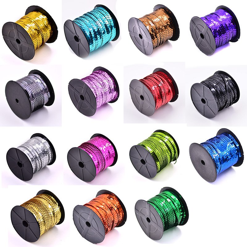 6mm Sewing Sequins Trim Flat Round Sequin Paillette in Roll For Clothes Crafts 15 Color for Needlework