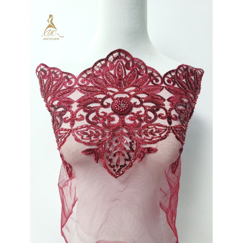 high quality diamond dry sequin beads embroidery lace trimming for women wedding dress for party