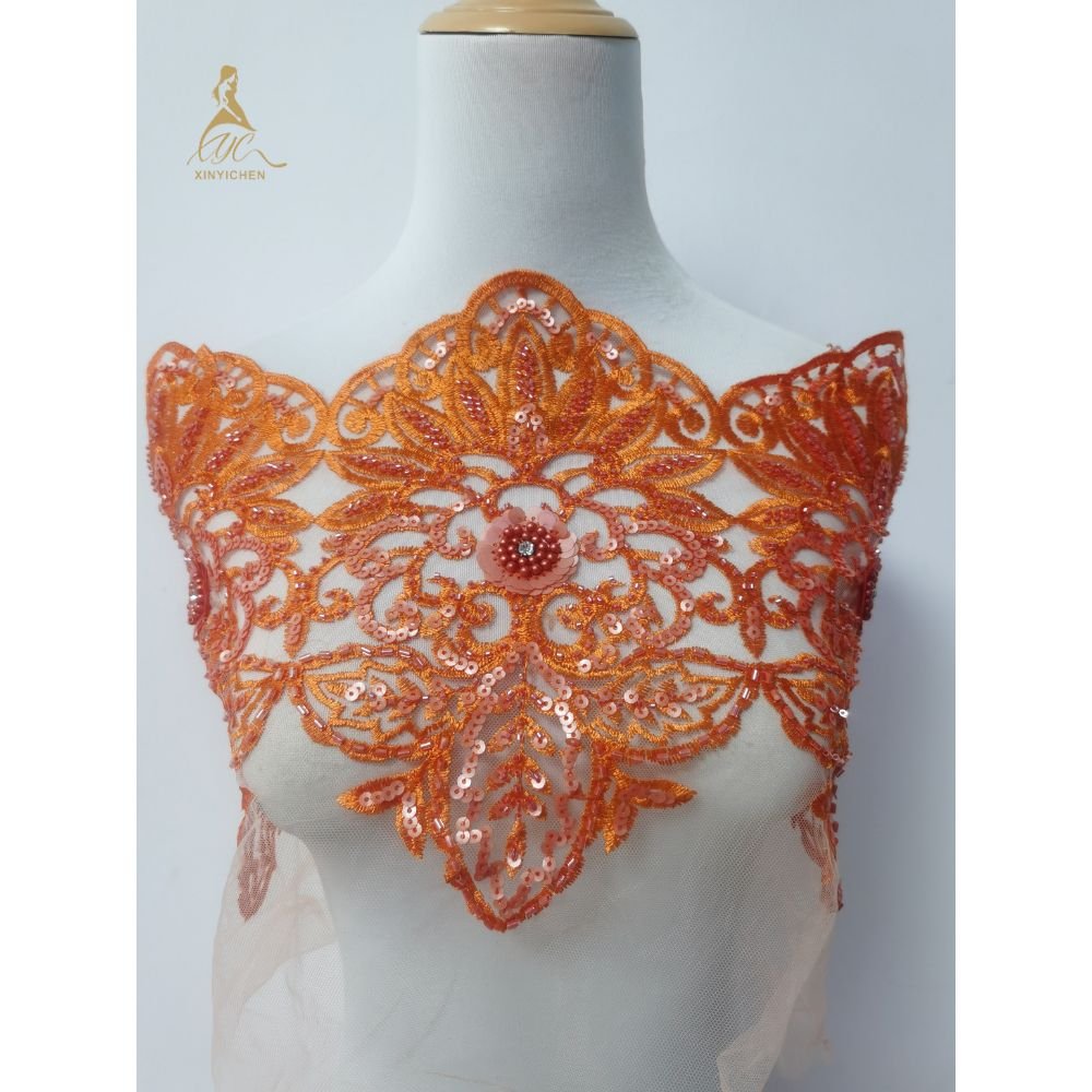 high quality diamond dry sequin beads embroidery lace trimming for women wedding dress for party