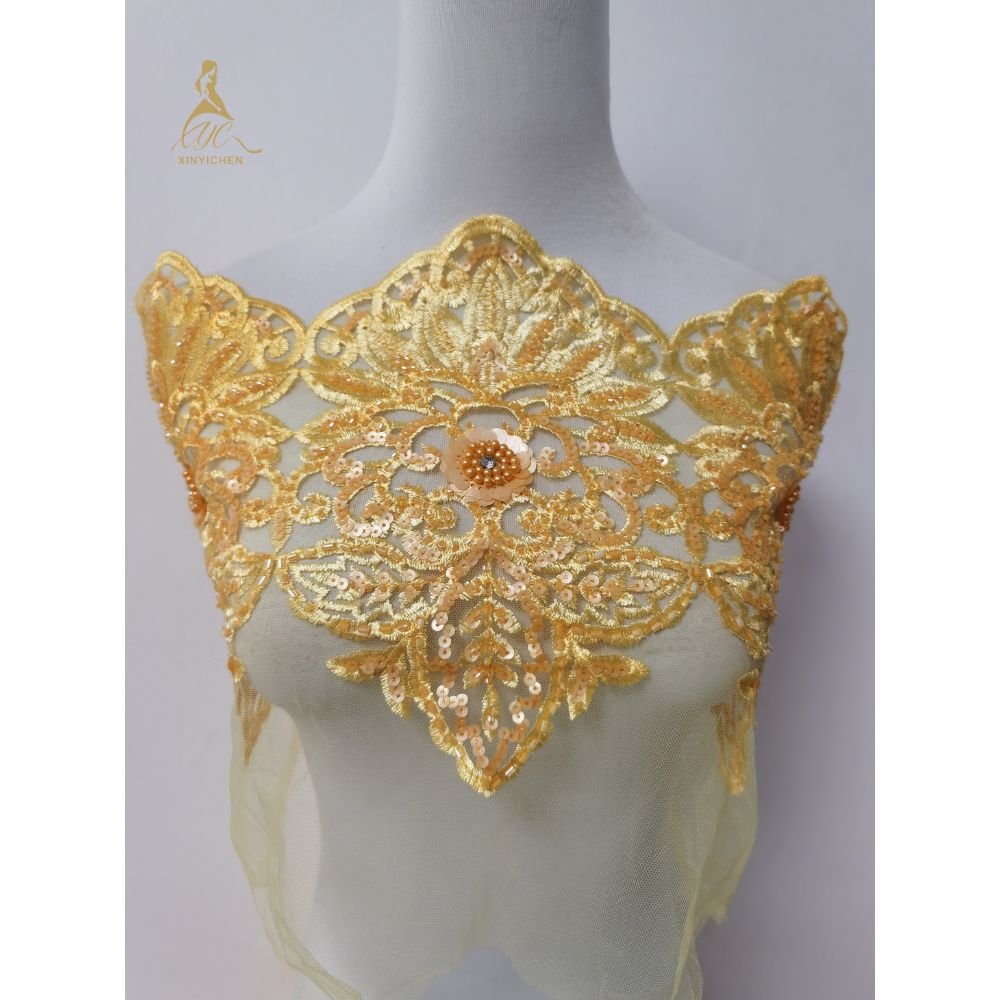 high quality diamond dry sequin beads embroidery lace trimming for women wedding dress for party
