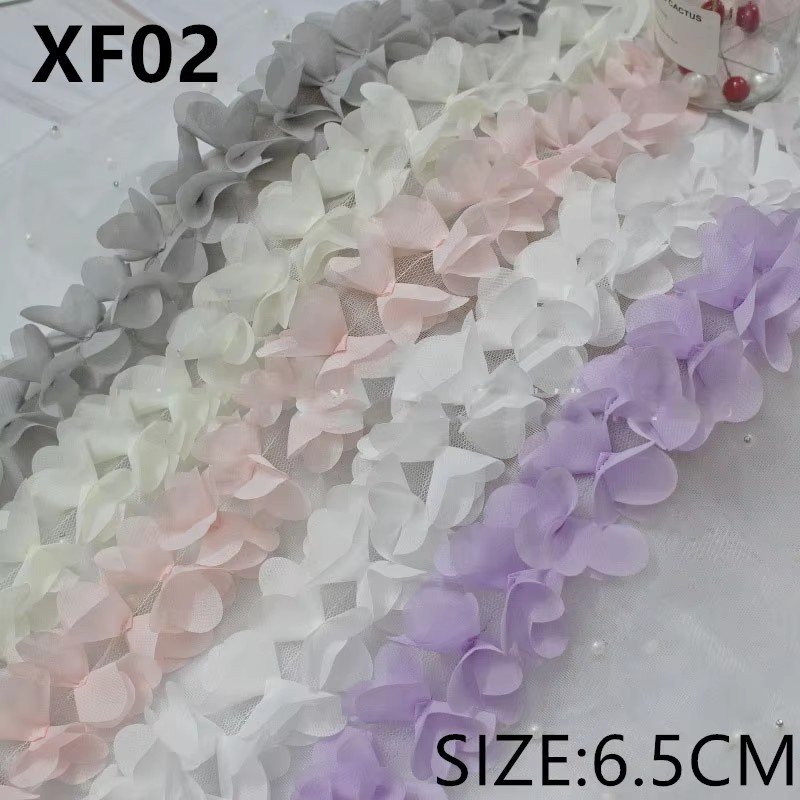 wholesale colorful 6cm Chiffon Flowers DIY Lace Ribbon Garment Decoration Lace Trim Sewing Accessories XF02 28 flowers per yard