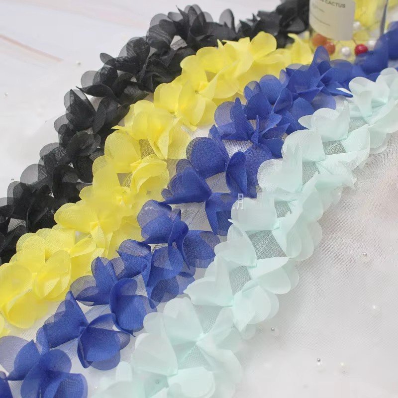 wholesale colorful 6cm Chiffon Flowers DIY Lace Ribbon Garment Decoration Lace Trim Sewing Accessories XF02 28 flowers per yard