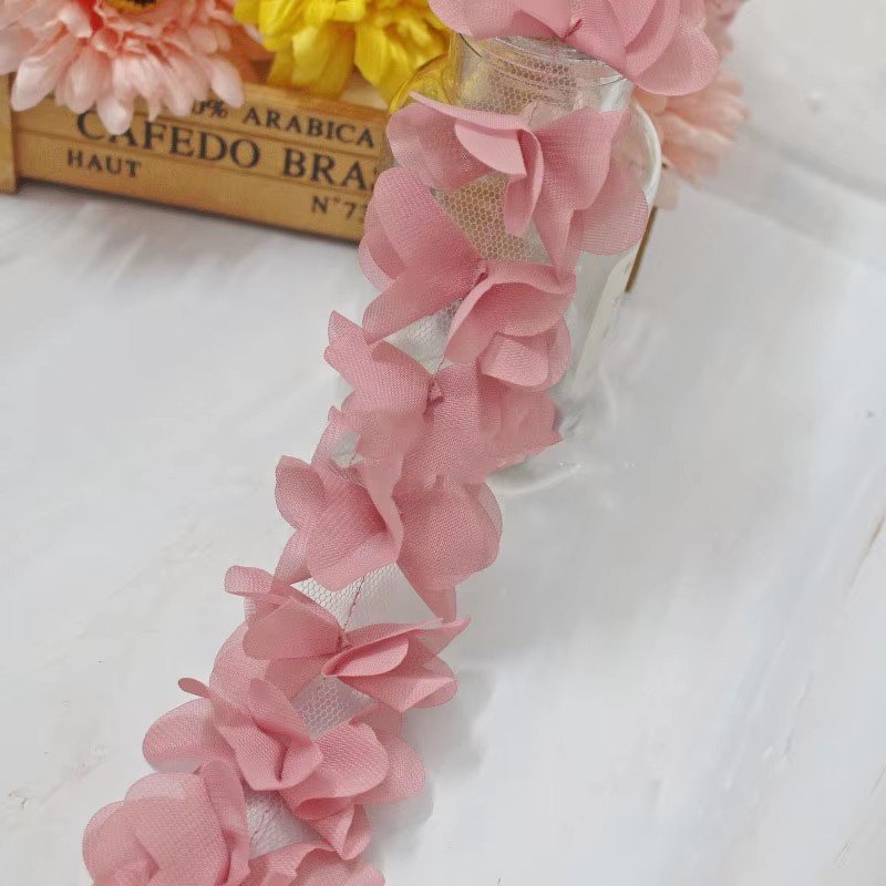 wholesale colorful 6cm Chiffon Flowers DIY Lace Ribbon Garment Decoration Lace Trim Sewing Accessories XF02 28 flowers per yard
