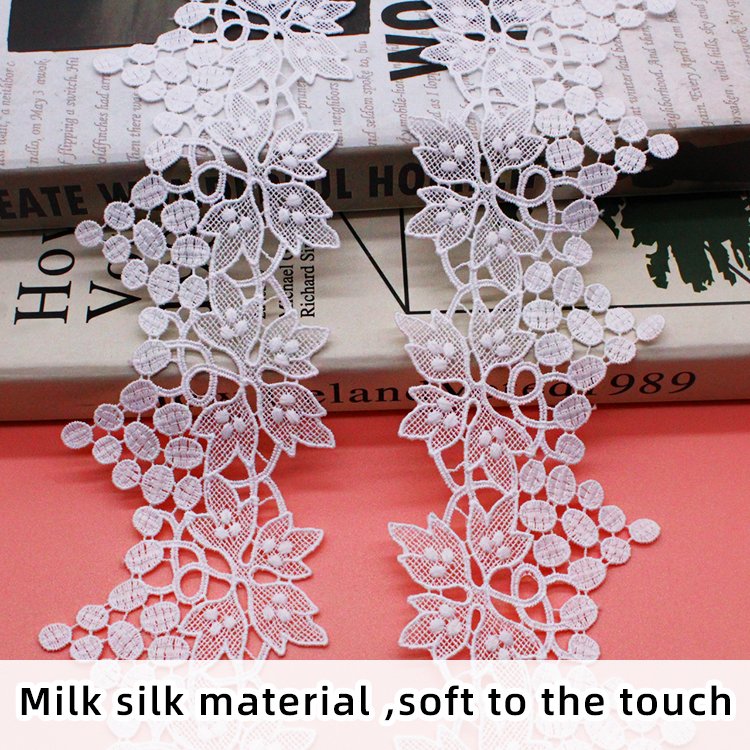 High Quality French Style Milk Silk Lace Trim Water Soluble Floral Thin Thread Embroidery Home Textiles Clothes Decorative Trim