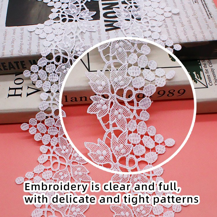 High Quality French Style Milk Silk Lace Trim Water Soluble Floral Thin Thread Embroidery Home Textiles Clothes Decorative Trim