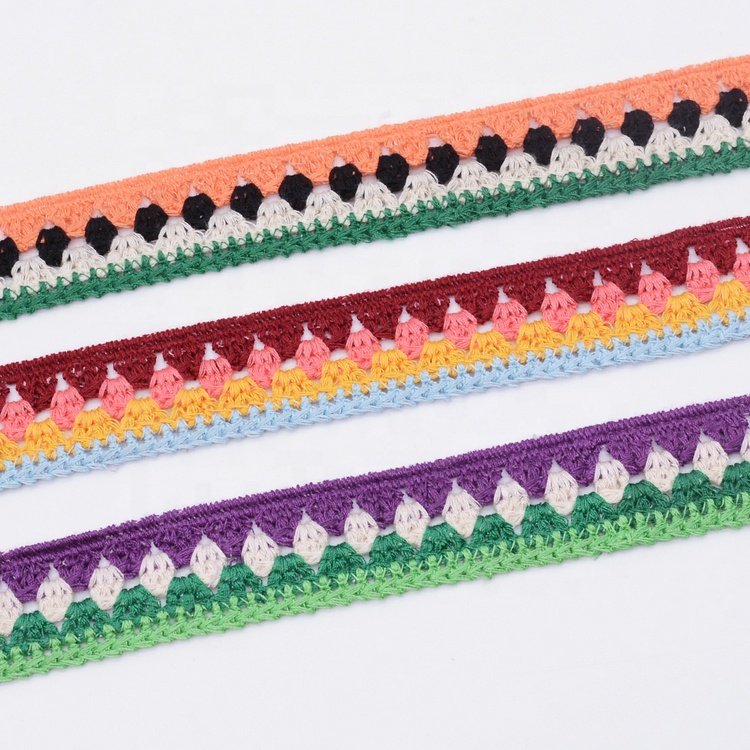 Custom comfortable touch multicolor polyester Sewing Crochet lace trimmings for Children's Clothing Home Textile Bags DIY Crafts