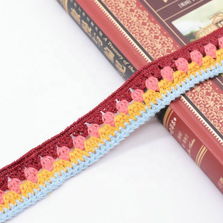 Custom comfortable touch multicolor polyester Sewing Crochet lace trimmings for Children's Clothing Home Textile Bags DIY Crafts