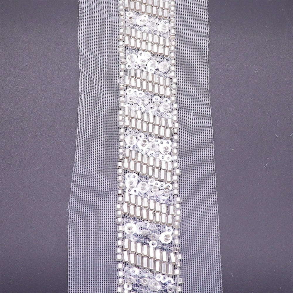 Custom Made High Quality Lace Beading Trimming Machine Embroidery Sew On Pearls Beaded Lace Trims